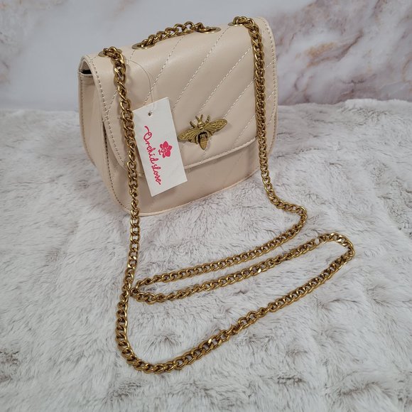 Orchid Love Handbags - Orchid Love Queen Bee Beige Crossbody Purse